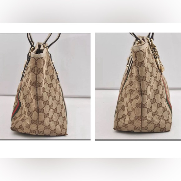 GUCCI Web Sherry Line Tote Bag GG Canvas Leather 137396 Brown 1852J - Picture 3 of 9